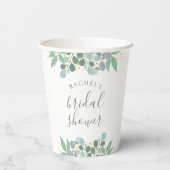 Elegante Eucalyptus Stof Blauwe Bruiloft Brunch Papieren Bekers (Achterkant)