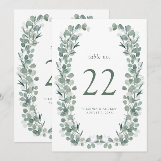 Elegante Eucalyptus Tafelnummers (Voorkant / Achterkant)