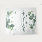 Elegante Eucalyptus Toekomst Mrs Photo Booth Achte Wandkleed (Voorkant (horizontaal))