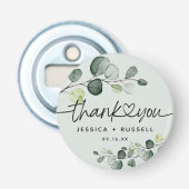 Elegante Eucalyptus Trouw Dank Je Button Flesopener (Voorkant)