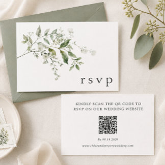 Elegante Eucalyptus Trouw-QR-code RSVP-kaart Informatiekaartje