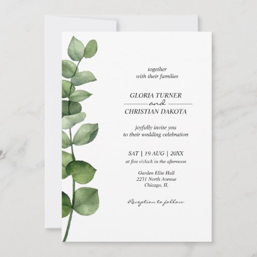 Elegante Eucalyptus Trouw Uitnodiging (Voorkant)