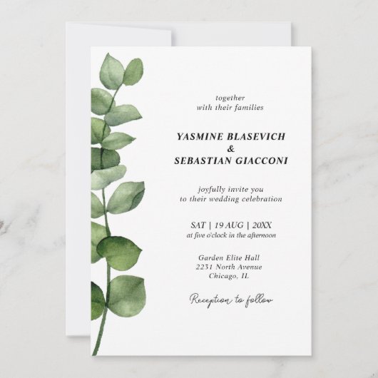 Elegante Eucalyptus Trouw Uitnodiging (Voorkant)