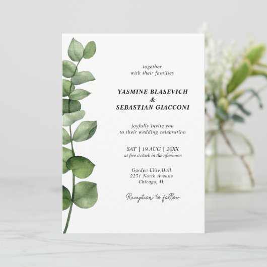 Elegante Eucalyptus Trouw Uitnodiging (Staand voorkant)
