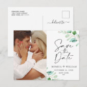 Elegante eucalyptus trouwfoto bewaar de datum briefkaart (Voorkant / Achterkant)