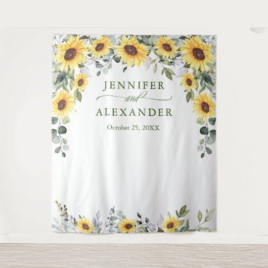 Elegante Eucalyptus Trouwfotobooth Achtergrond Wandkleed (Voorkant)