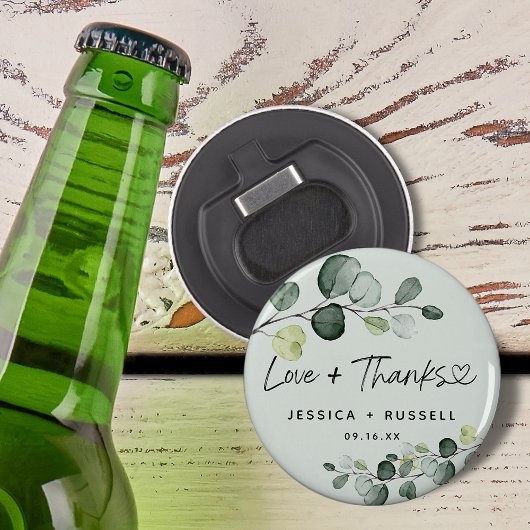Elegante Eucalyptus Trouwkaart Button Flesopener