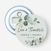 Elegante Eucalyptus Trouwkaart Button Flesopener (Voorkant)
