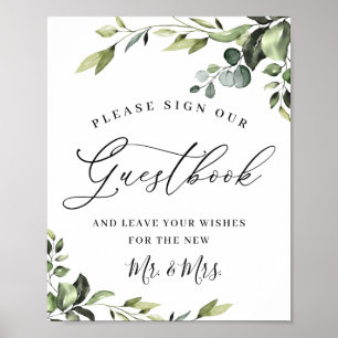 Elegante Eucalyptus Trouwkaart Onze Gastensboek Poster