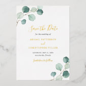 Elegante Eucalyptus Trouwkaart Save The Date Folie Uitnodiging (Voorkant)