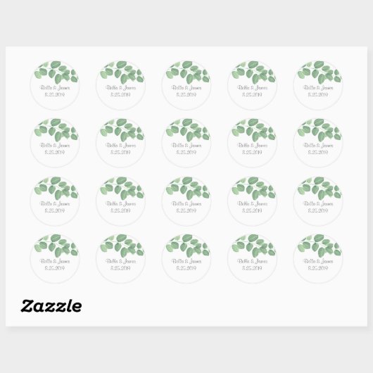Elegante Eucalyptus trouwstickers Ronde Sticker (Vel)