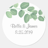 Elegante Eucalyptus trouwstickers Ronde Sticker (Voorkant)