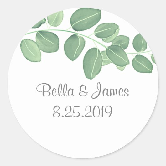 Elegante Eucalyptus trouwstickers Ronde Sticker (Voorkant)