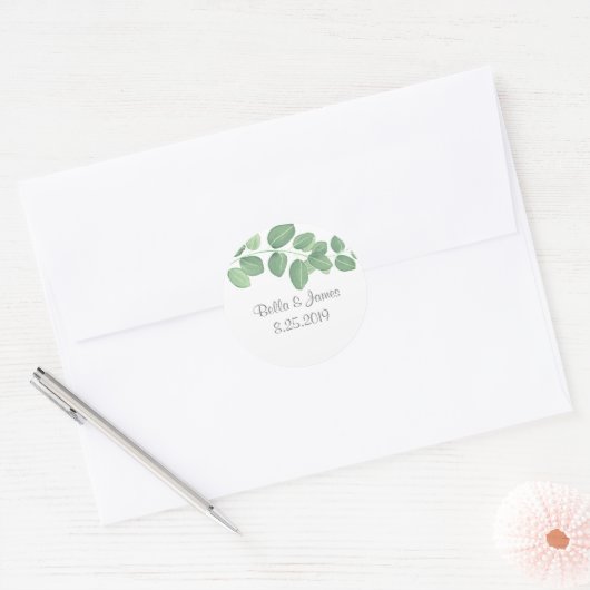 Elegante Eucalyptus trouwstickers Ronde Sticker (Envelop)