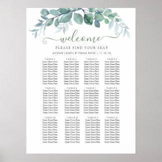 Elegante Eucalyptus Trouwzaalstoelindeling Poster