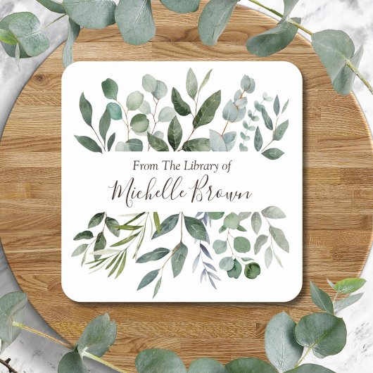 Elegante eucalyptus uit de bibliotheek van Bookpla Vierkante Sticker