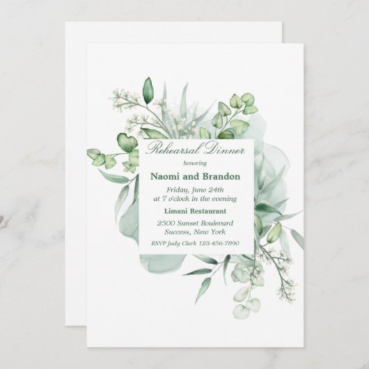 Elegante Eucalyptus Uitnodiging (Voorkant / Achterkant)