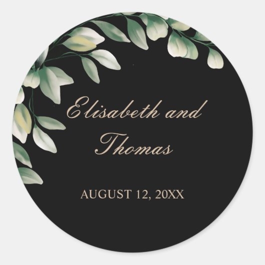 Elegante eucalyptus verlaat moderne bruiloft ronde sticker (Voorkant)
