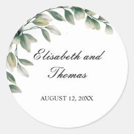 Elegante eucalyptus verlaat moderne bruiloft ronde sticker