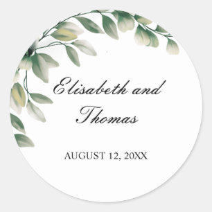 Elegante eucalyptus verlaat moderne bruiloft ronde sticker