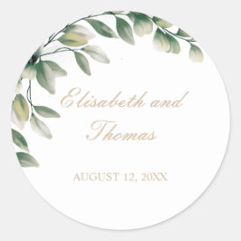 Elegante eucalyptus verlaat moderne bruiloft ronde sticker