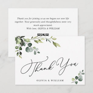 Elegante Eucalyptus Watercolor Bloem QR Bedankkaart