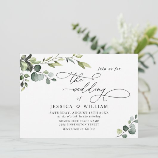 Elegante Eucalyptus Watercolor Bloemen Bruiloft Kaart (Staand voorkant)