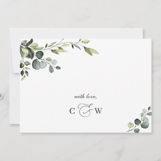 Elegante Eucalyptus Watercolor Bloemen Bruiloft Kaart (Achterkant)