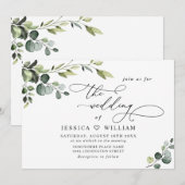 Elegante Eucalyptus Watercolor Bloemen Bruiloft Kaart (Voorkant / Achterkant)