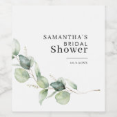 Elegante Eucalyptus Watercolor Bruidsdouche Wijn Etiket (Enkel label)
