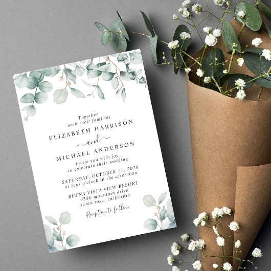 Elegante Eucalyptus Watercolor Bruiloft Kaart