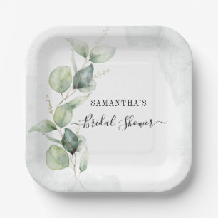 Elegante Eucalyptus Watercolor Bruiloftsborrel Papieren Bordje