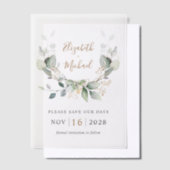 Elegante eucalyptus Waterverf Bewaar de datum Vellum Uitnodigingen (Offset)