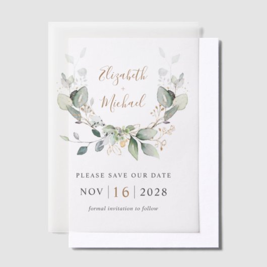 Elegante eucalyptus Waterverf Bewaar de datum Vellum Uitnodigingen (Offset)