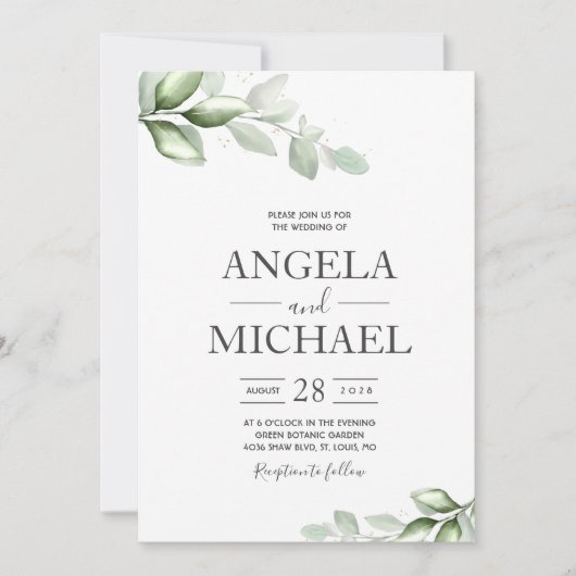 Elegante eucalyptus Waterverf Boho Blad Kaart (Voorkant)