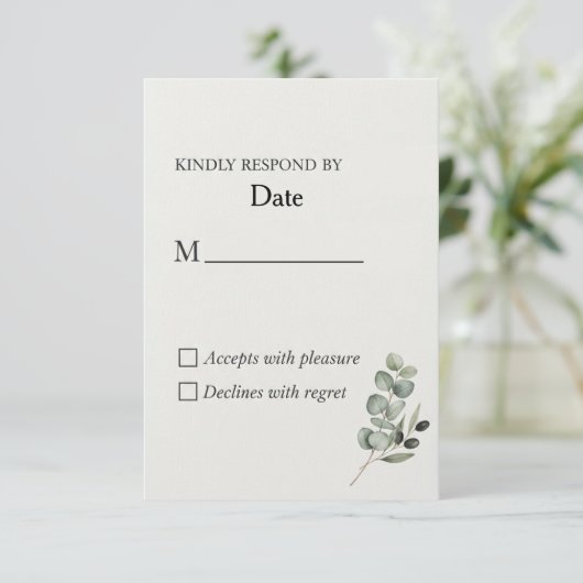Elegante Eucalyptus Waterverf bruiloft RSVP Kaart (Staand voorkant)
