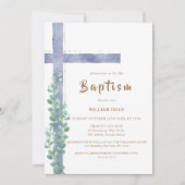 Elegante Eucalyptus Waterverf Cross Boy Doop Kaart (Voorkant)