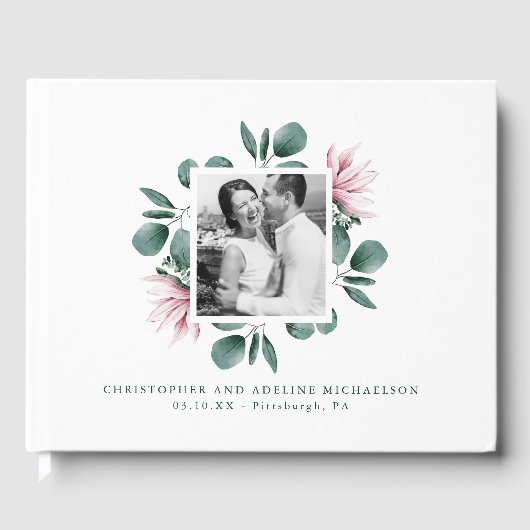 Elegante Eucalyptus Waterverf Lijst Fotobruiloft Gastenboek (Voorkant)