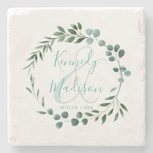 Elegante Eucalyptus Waterverf minimalistisch Stenen Onderzetter (Voorkant)