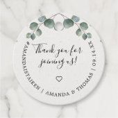 Elegante Eucalyptus Waterverf Monogram Bedankjes Labels (Voorkant)