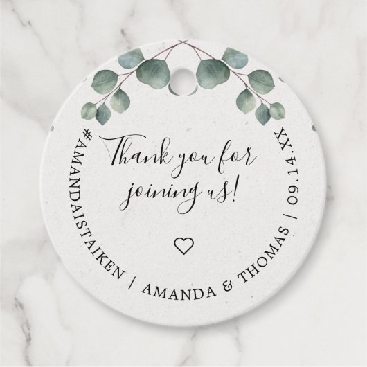 Elegante Eucalyptus Waterverf Monogram Bedankjes Labels (Voorkant)