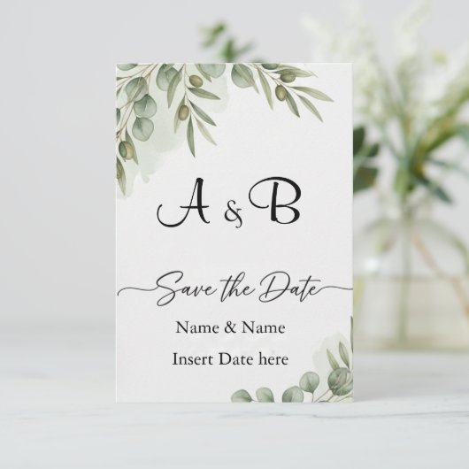 Elegante Eucalyptus Waterverf "Save the Date" Mono Save The Date (Staand voorkant)