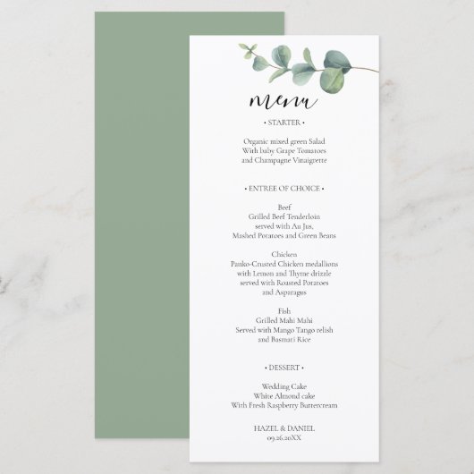 Elegante Eucalyptus Wedding Menu Kaart (Voorkant / Achterkant)