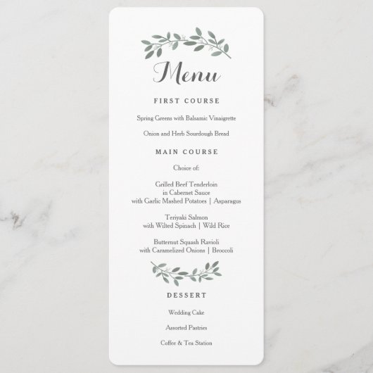 Elegante Eucalyptus Wedding Suite Menu Kaart (Voorkant)
