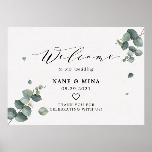 Elegante Eucalyptus Welkom Trouwsign Poster (Voorkant)