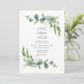 Elegante Eucalyptus Wit en groen Bruiloft Kaart (Staand voorkant)