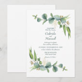 Elegante Eucalyptus Wit en groen Bruiloft Kaart (Voorkant / Achterkant)
