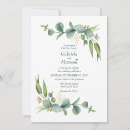Elegante Eucalyptus Wit en groen Bruiloft Kaart