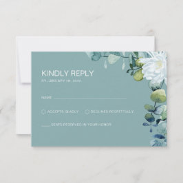 Elegante eucalyptus witte bloemen chique bruiloft RSVP kaartje
