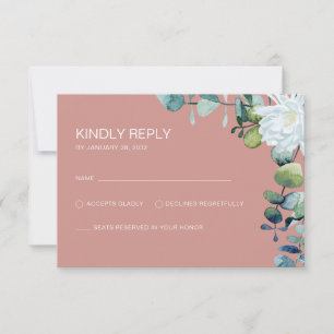 Elegante eucalyptus witte bloemen chique bruiloft RSVP kaartje